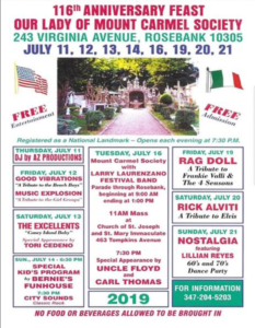 Schedule 116th Anniversary Feast Our Lady Of Mount Carmel Society Staten Island, NY 2019
